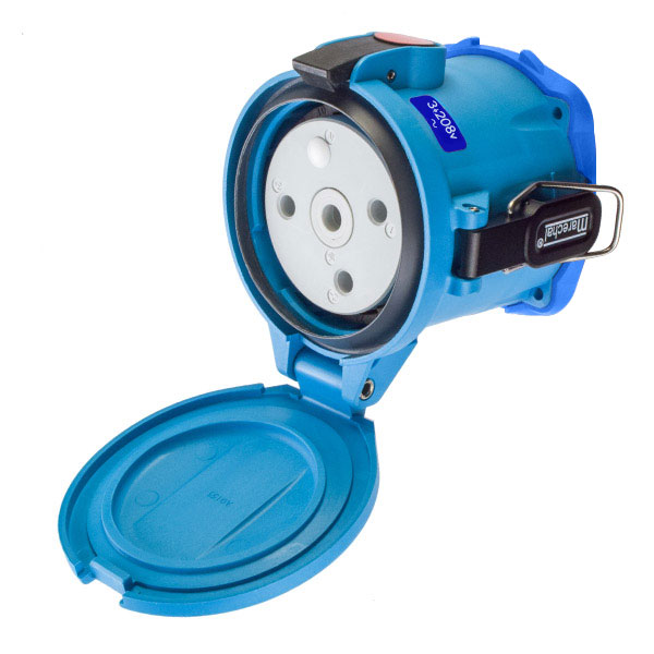 63-94163 - DSN150 RECEPTACLE POLY BLUE SIZE 5 TYPE 4X IP 69 3P+G 150A 208 VAC 60 Hz NO AUX